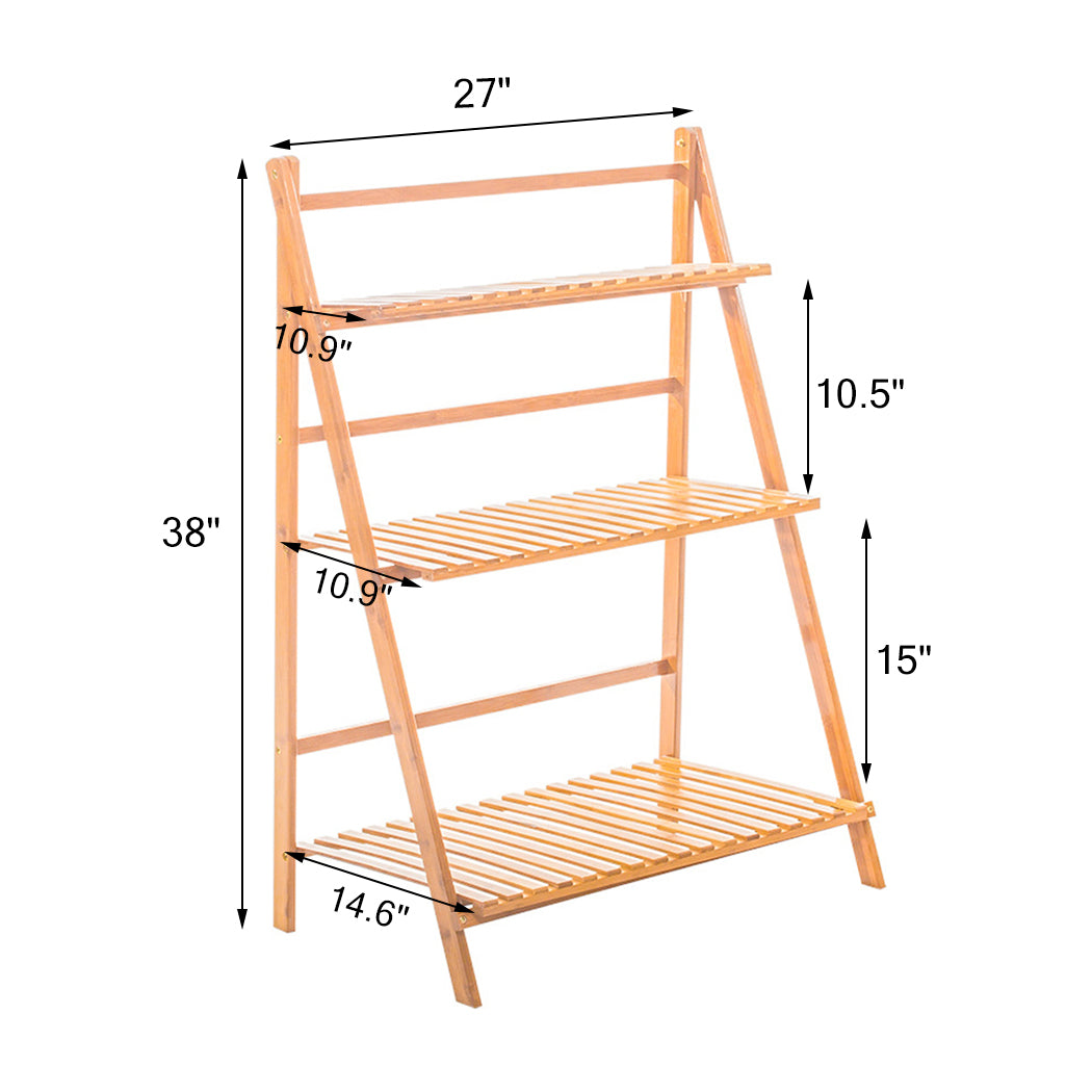 3 Tier Foldable Bamboo Plant Stand Planter Organizer Plants Display Shelf for Indoor Outdoor