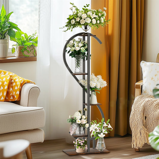 153CM Tall S-Shaped Vertical Plant Stand Multilayer Garden Flower Pot Stand Display Holder, Wood and Metal