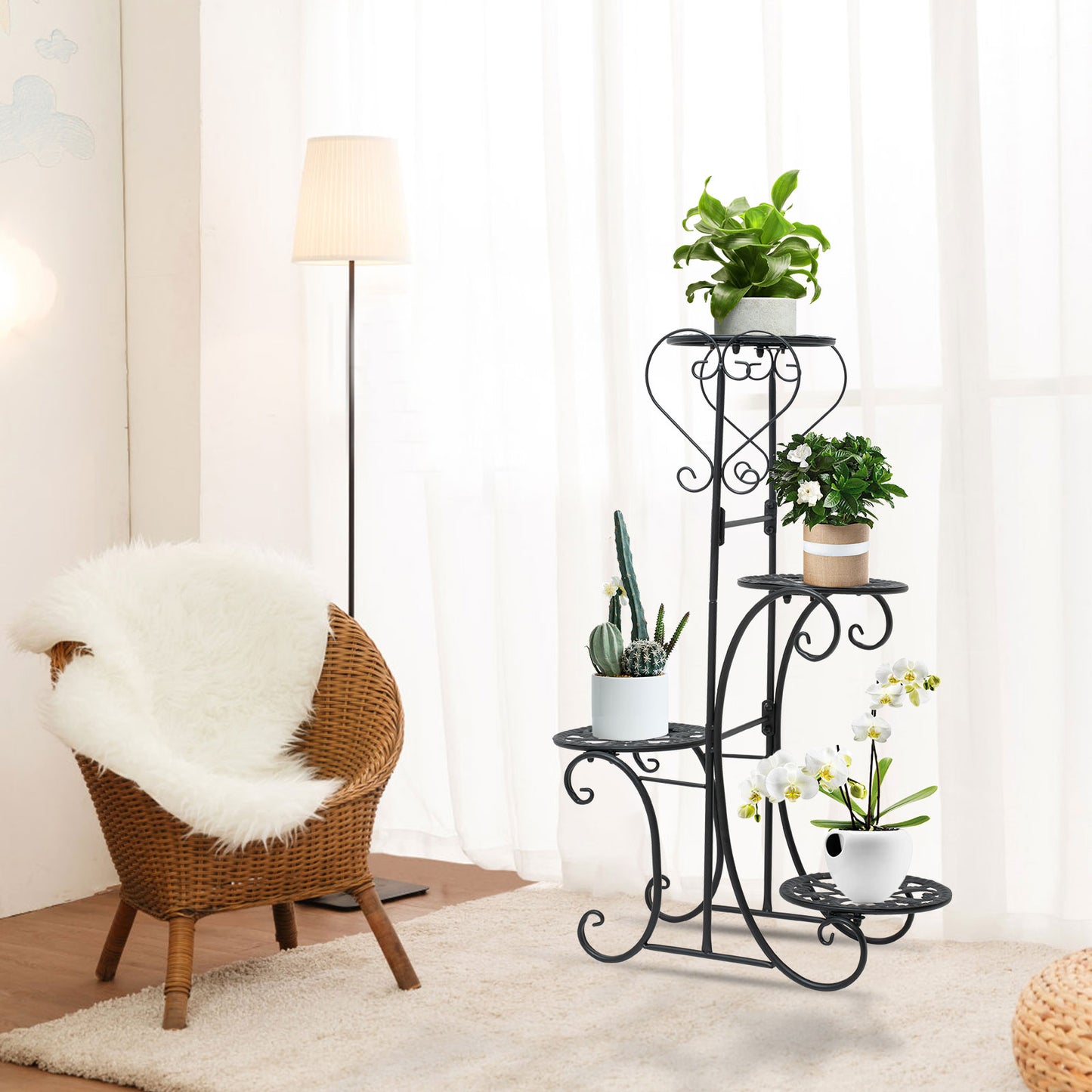 4-Tier Flower Pot Plant Rack Green Plants Wrought Iron Decorative Plants Shelf For Indoor Outdoor Use