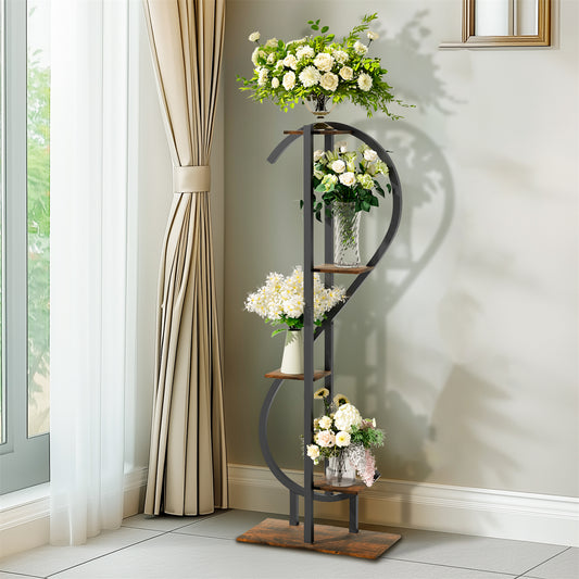 153CM Tall S-Shaped Vertical Plant Stand Multilayer Garden Flower Pot Stand Display Holder, Wood and Metal