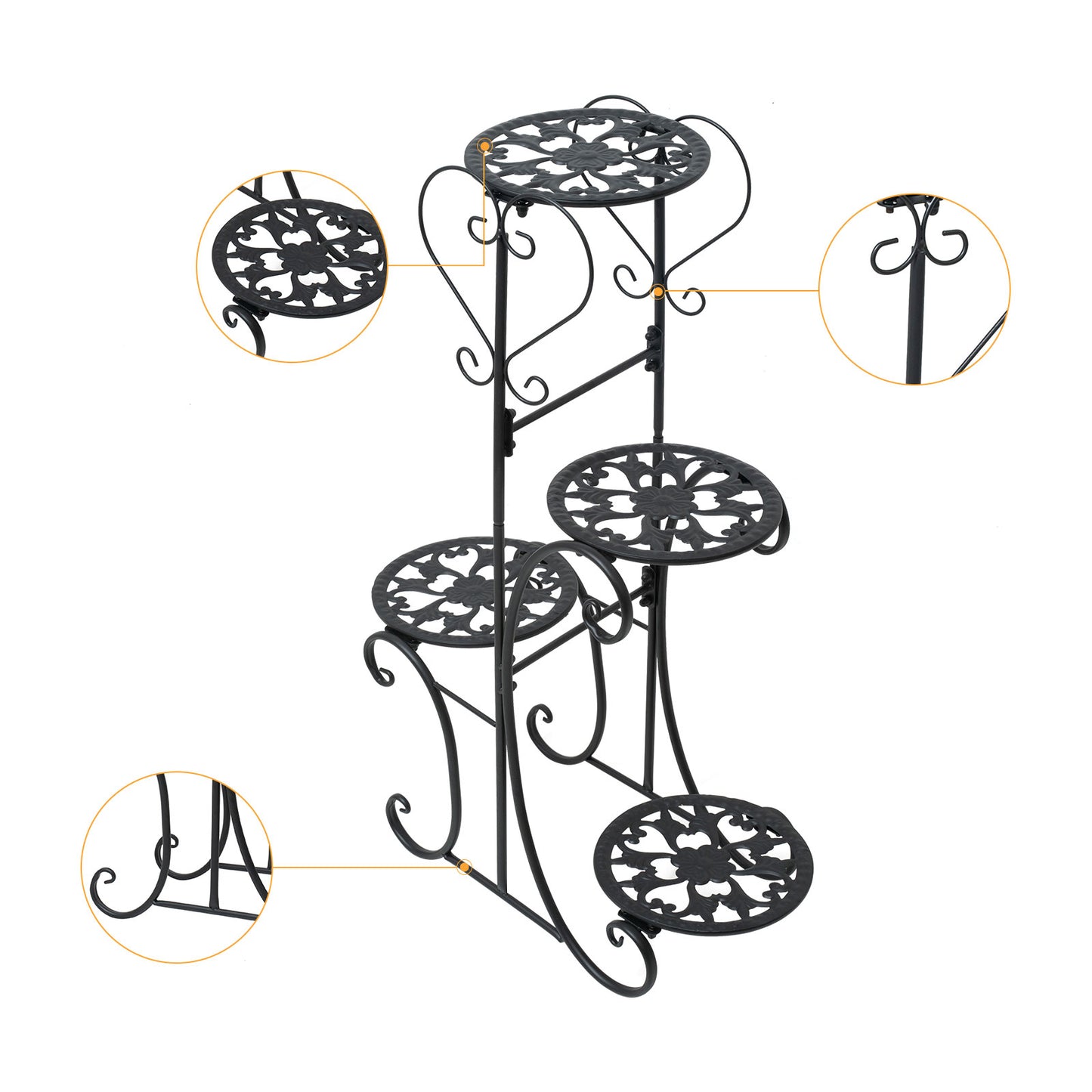 4-Tier Flower Pot Plant Rack Green Plants Wrought Iron Decorative Plants Shelf For Indoor Outdoor Use