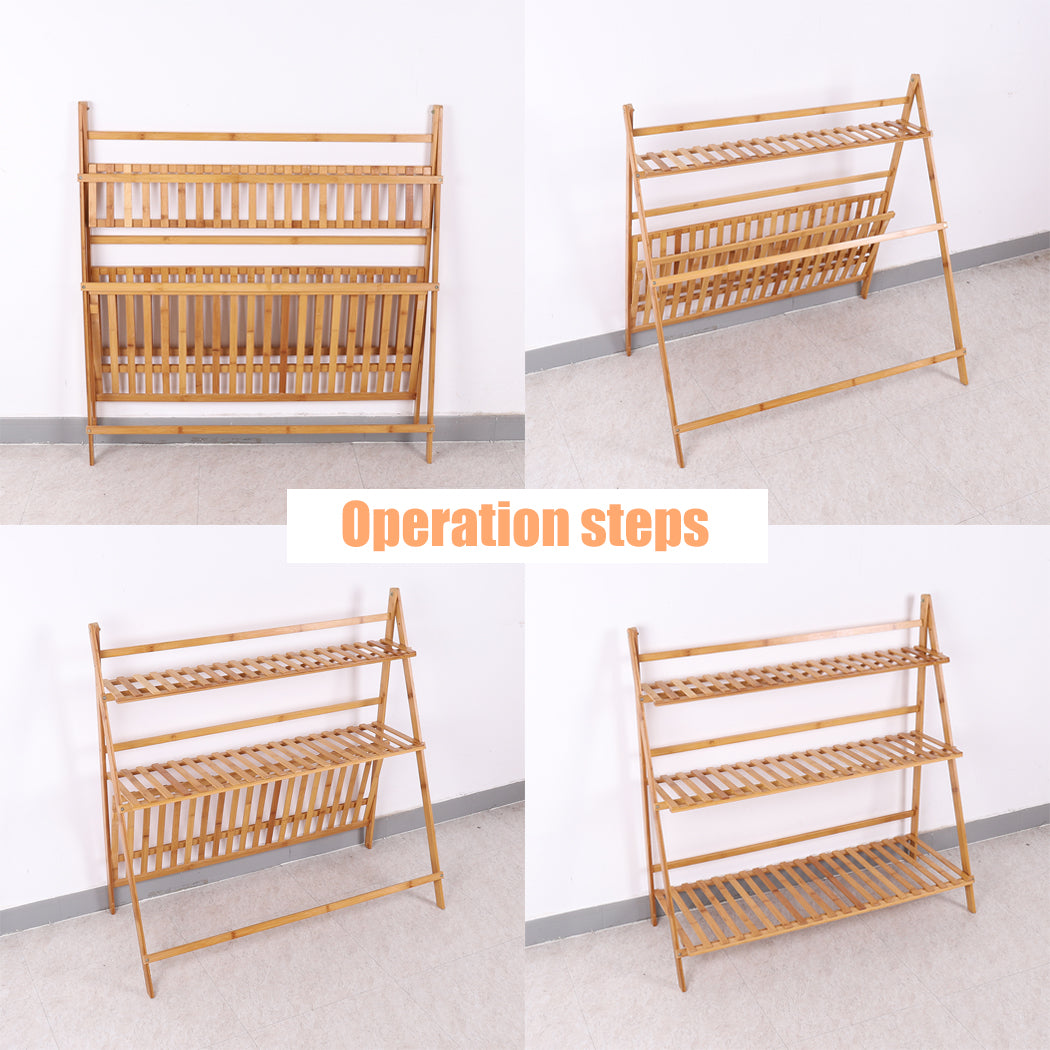 3 Tier Foldable Bamboo Plant Stand Planter Organizer Plants Display Shelf for Indoor Outdoor